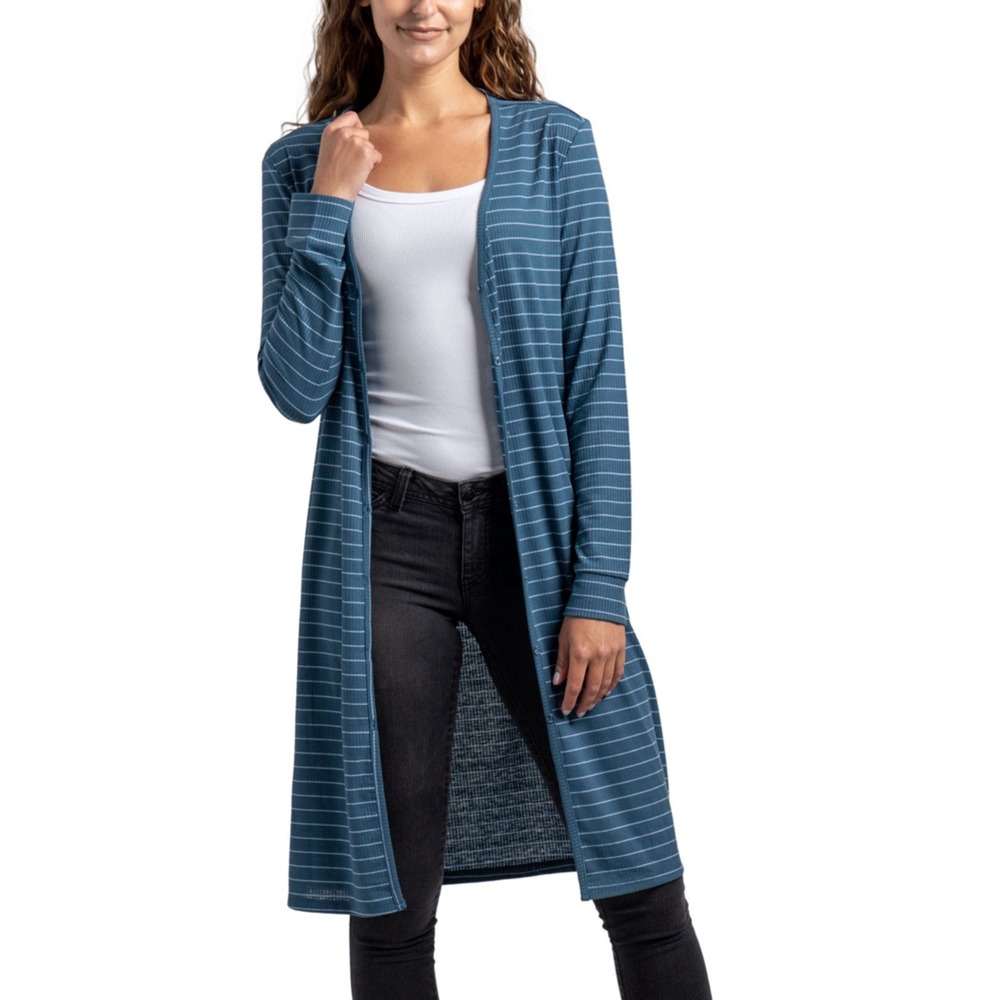 Allthreads Coastal Cardigan Womens Large Blue White Striped Duster Button Large‎